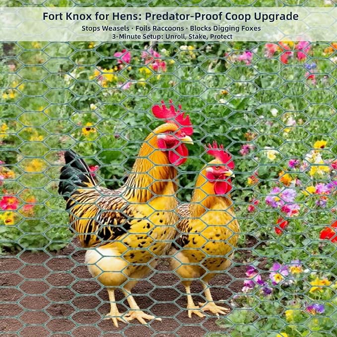 Chicken Wire, Easy to Shape, 15.7 x 87 Inches, Green PVC Coated Lightweight Galvanized Hexagonal Chicken Wire mesh, Floral Chicken Wire for Craft, Poultry, Garden
