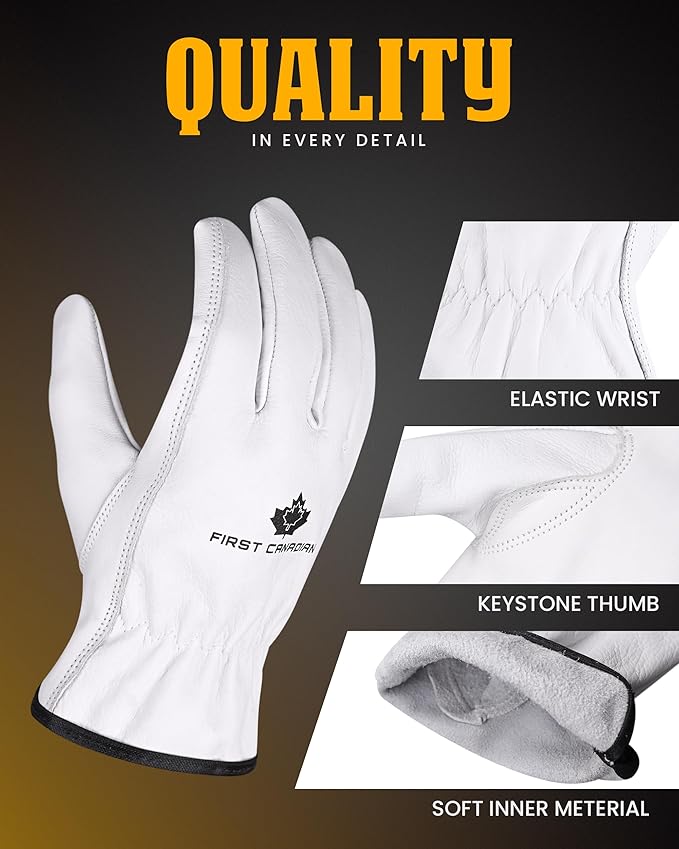 12 Pair Heavy Duty Leather Work Gloves for Men & Women – Cowhide Construction & Yard Leather Gloves – Puncture Resistant Safety Gloves for Landscaping & Outdoor Use (XXL)