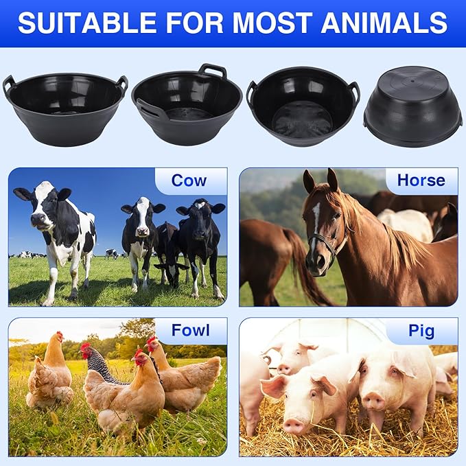 4Pcs Rubber Feed Pan, 3.1 Gallon Horse Feed Bucket Utility Feeder Bucket for Cats Dogs Goats Chicken Dust Bath Container Animal Feeding