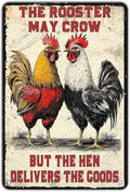 Funny Chicken Signs The Rooster May Crow But The Hen Delivers The Goods Aluminium Sign Metal Chicken Signs Decor Home Ktichen Farm Are Wall 12x8 Inch Vintage Chicken Signs Metal Tin Poster