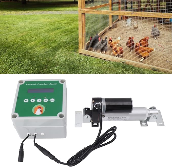 Haofy Automatic Chicken Coop Opener Linear Actuators Electric Poultry House Door Motor Kit with Light, Automatic Chicken Coop Door Opener,Closer (US Plug)