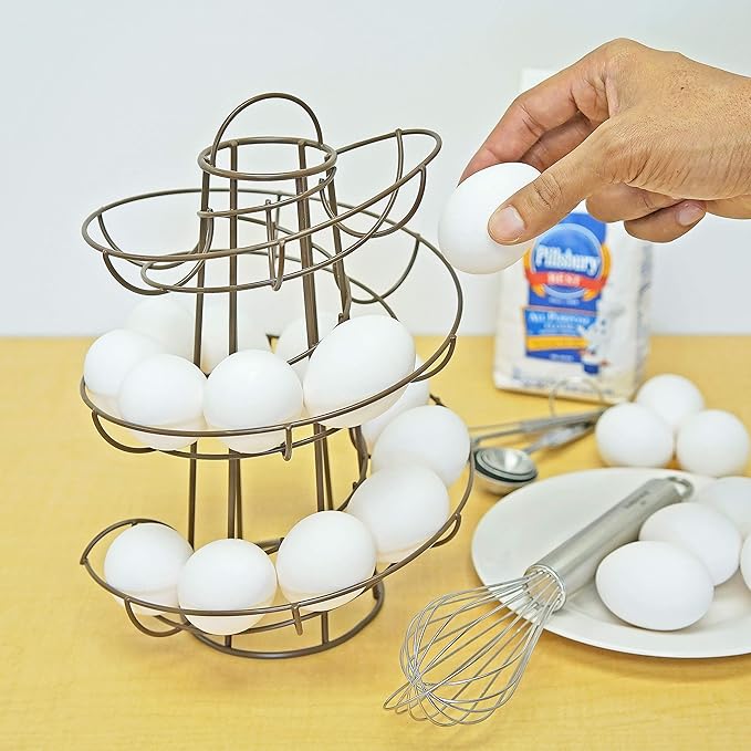 Egg Skelter Deluxe – Modern Spiraling Dispenser Rack, Brown, Stylish Kitchen Storage for Eggs