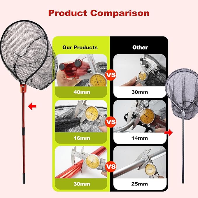 Fish Landing Net with Extendable Aluminum Telescoping Handle, Large Fishing Net for Steelhead,Catfish, Bass, Salmon, Flyfish,Trout, Flagfish, Tuna Fishing net Extend to 82 Inches - HeavyDuty