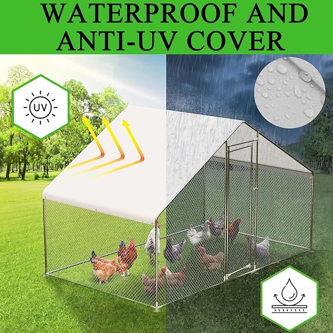 Chicken Coop Cover Waterproof Accessories,11.5 x 6.3 ft Chicken Run Cover for Winter,Waterproof Insulated Chicken Coop Tarp with 50 Pcs Ball Bungees Cords(2 Pcs)