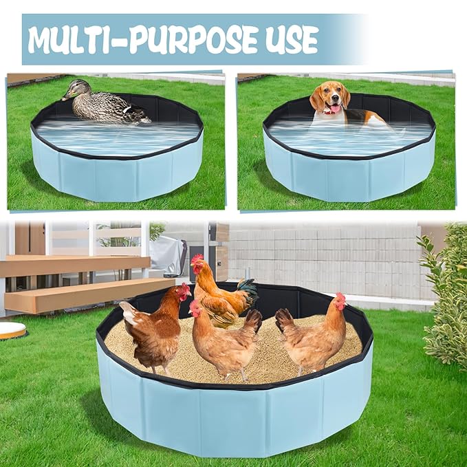 Chicken Dust Bath Tub (32 * 8 inch), Foldable Dust Bath for Chickens, Portable Design & Extra-Tough PVC, Chicken Coop Lime, Chicken House Cleaner Container, Essential Chicken Coop Accessory for Farms