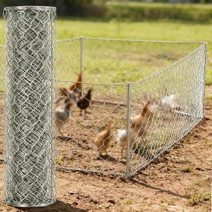 Wire Mesh Roll for Poultry Cages 36IN x50FT- Heavy Duty Fencing Net for Farm Garden Animal Plant Protection, Chicken Wire Fence, Easy to Install Fencing for Rabbits, Birds, Vegetables (Hexagon)