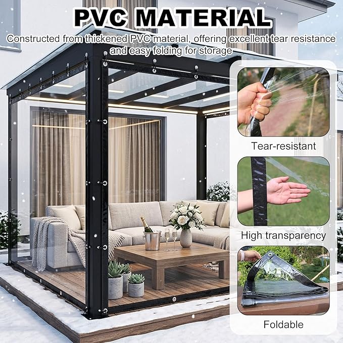 Clear Tarps Heavy Duty Waterproof with Grommets, Lonas Transparentes para Patio, Tear-Resistant PVC Outdoor Porch Enclosure for Patio Porch Chicken Coops Cover(13.12x29.52ft)