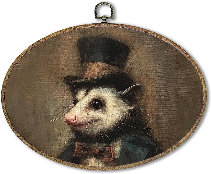 Hxlac Vintage Opossum Oval Wall Art Framed, Dark Moody Opossum Oval Wall Decor, Rustic Farm Animal Hanging Canvas Prints Wall Sculptures for Home Living Room Bedroom Decor, 11.5x8.5 Inch
