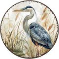 Round Sign Blue Heron Bird Tin Sign Retro Aluminum Metal Sign for Kitchen Garden Bar Office Home Indoor Wall Decor 8 Inch