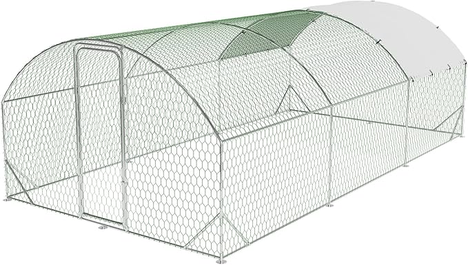 Garvee Metal Chicken Coop, Chicken Run for Yard with Strengthen Support, Outdoor Poultry Cage with Waterproof and Anti-Ultraviolet Cover for Outdoor Farm Use（9.8 ft W x 19.7 ft L x 6.5 ft H）