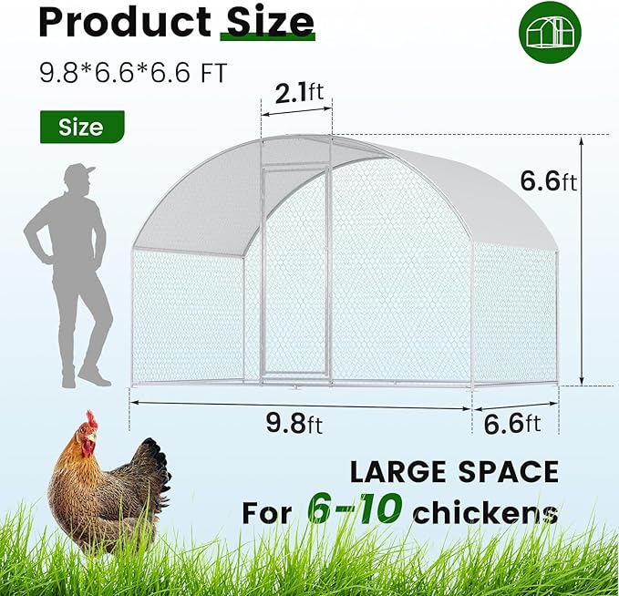 Chicken Coop Large Metal Chicken House Chicken Coops for 6/10 Chickens Poultry Cage with Waterproof Cover for Rabbits Duck Walk-in Chicken Run for Yard Chicken Pen