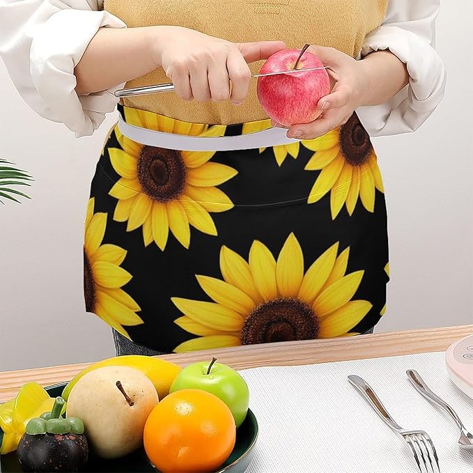 Unisex Apron for Cooking Server Waitress Half Waist Apron with 3 Pockets
