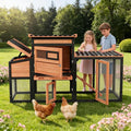 Wooden Chicken Coop with Outdoor Run, 4-Season Weatherproof Poultry Cage for Hens Ducks Rabbits, Large Walk-in Pet House with Nesting Box, Removable Tray & Secure Latch for Backyard Farm