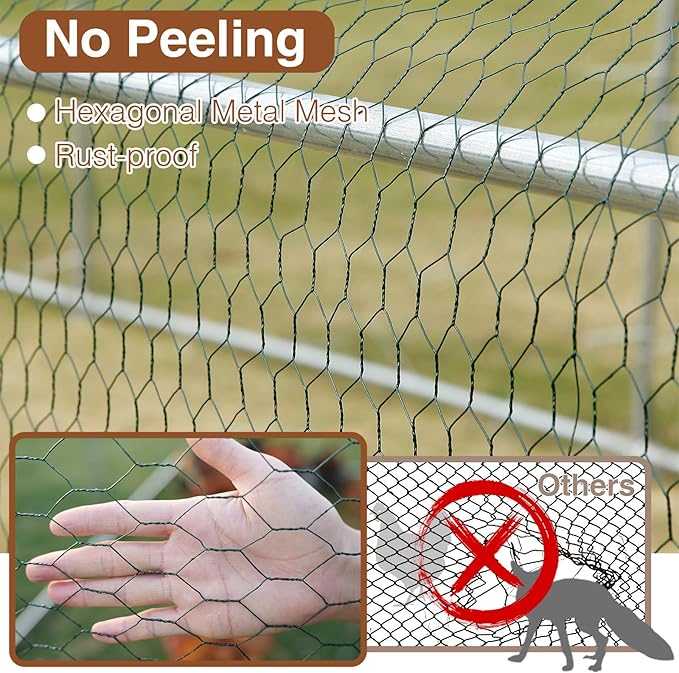 Metal Large Chicken Coop for 20-25 Chickens, Portable, Walk-in Chicken Run, Chicken Pen Outdoor W/Cover, Waterproof & Anti-UV, 13.1' D x 9.8' W x 6.4' H, Wire Mesh Poultry Cage for Yard