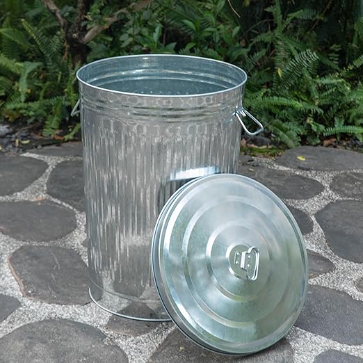 Gardenised Round Galvanized Steel, 26 Gallon Trash Can with Lid - Durable Metal Bucket for Backyard, Lawn, Garden and Yard Use - Weather-Resistant Garbage Can for Indoor and Outdoor, 28-inch