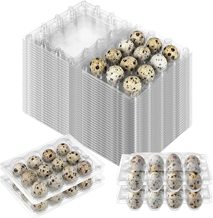 60 Pcs Quail Egg Cartons, Square Dozen Egg Boxes, Classical 3x4 Style Holds Up to Twelve 12 Count Small Quail Eggs Basket, Bulk Carton Quail Egg Tray Container for Refrigerator