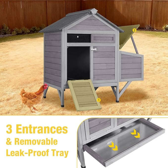 Chicken Coop with Nesting Box & Leak-Proof Tray – Outdoor Wooden Poultry House for Chickens, Rabbits, Ducks