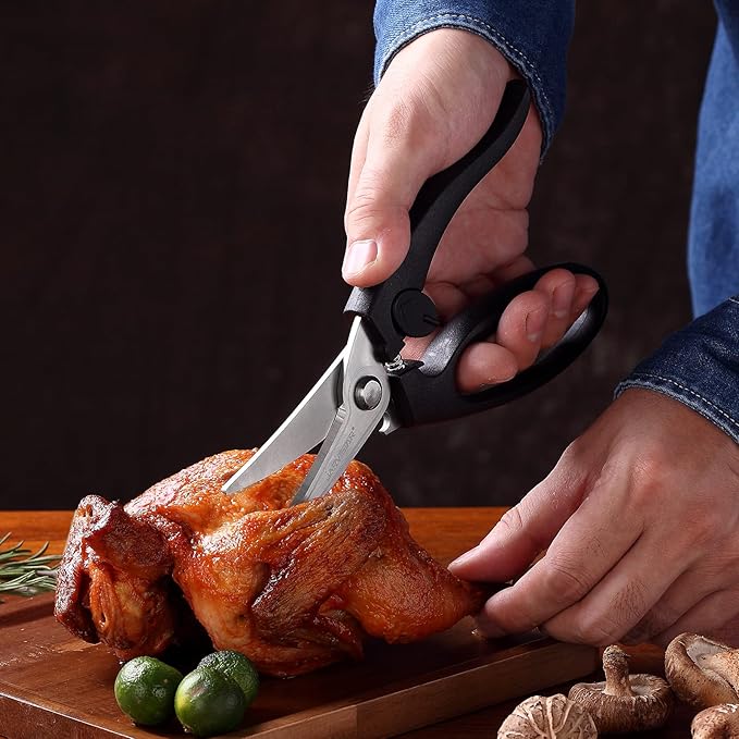 JARVISTAR Poultry Shears Heavy Duty Professional, All Purpose Sharp Kitchen Scissors with Spring Loaded Handle and Safety Lock, 8.5" Cooking Scissors for Chicken, Poultry, Food, Meat