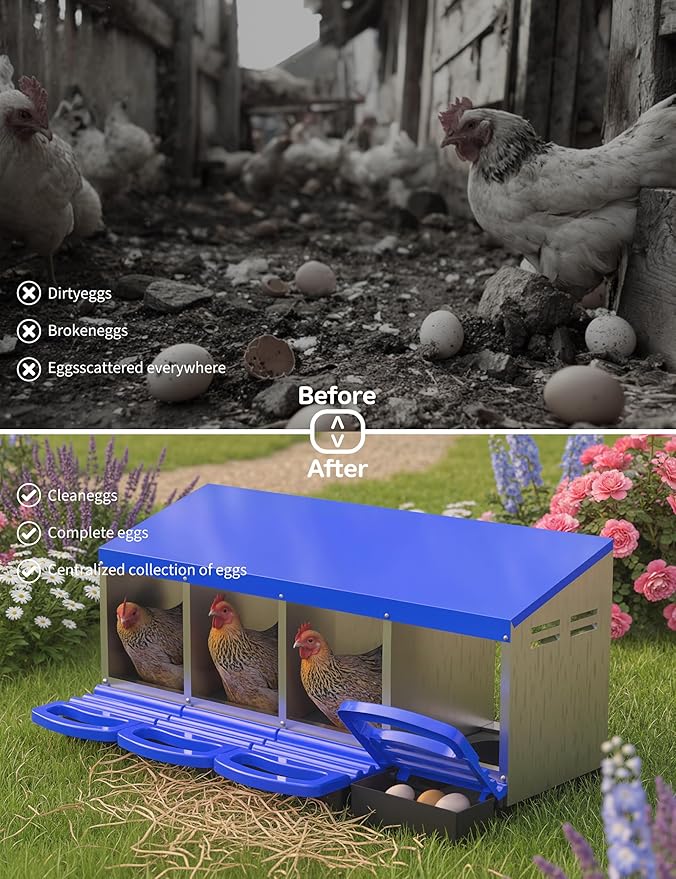 Chicken Nesting Boxes, 4 Hole Metal Rollaway Nest Box for Laying Hens with Cleanable Pull-Out Trays Wall Mount or Placed Design for Easy Egg Collection & Cleaning