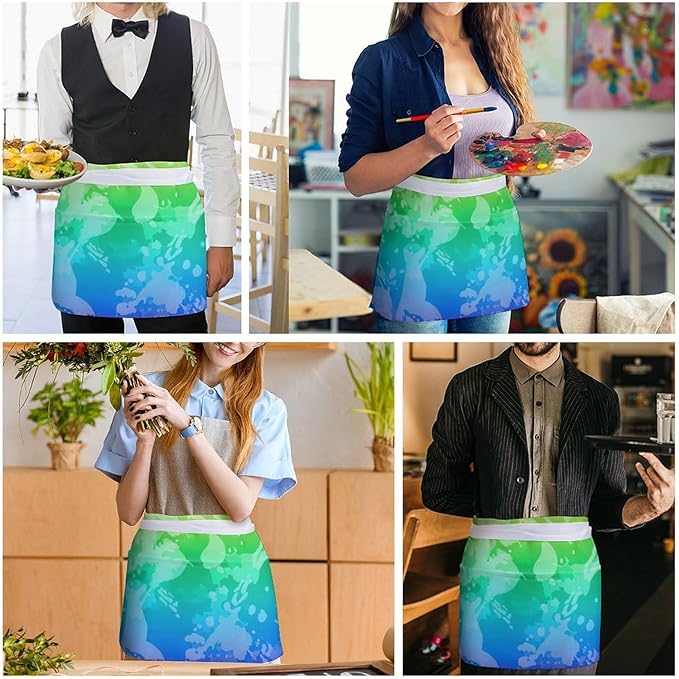 Unisex Chef Waiter Apron Waist Half Short Serving Aprons with 3 Pockets