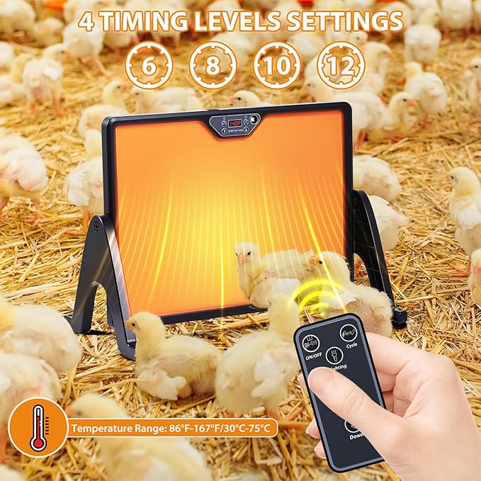 New Smart coop Heater with Remote Control, Built-in Adaptive Temperature Sensor, Adjustable Temperature, brooder Heating Panels with Timer and Lighting, brooder Panels to Keep Poultry Warm
