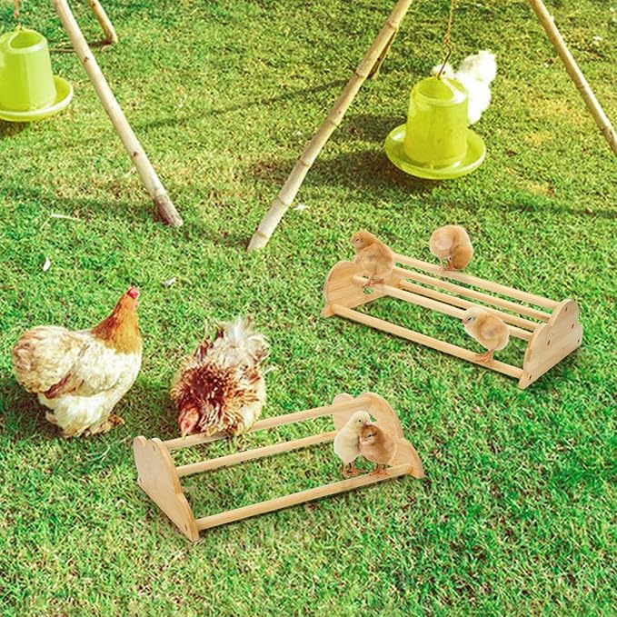 Frcctre 2 Pack Bamboo Chicken Perch, Freestanding Roosting Bar Set Baby Chick Stand Training Perch Chicken Jungle Gym with Built-in Mirrors for Brooder, Coop, Hens