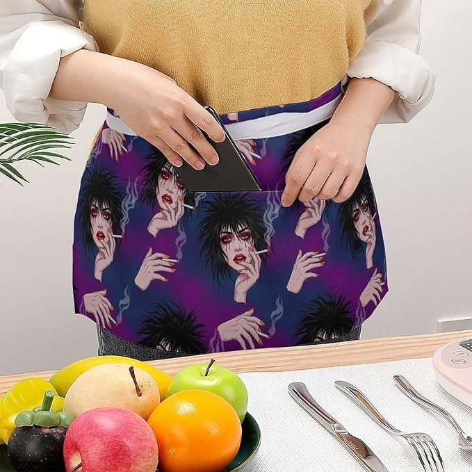 Server Apron with 3 Pockets Waist Waiter Waitress Half Apron Short Aprons