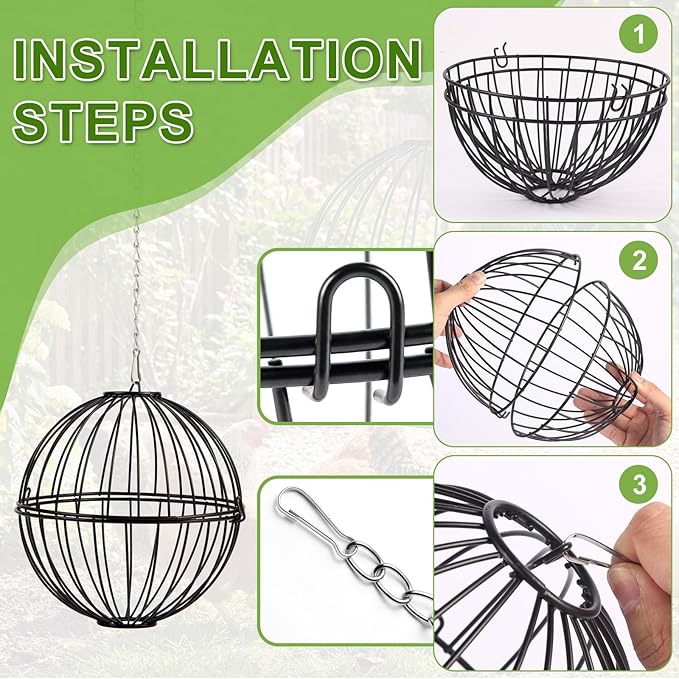 Hanging Chicken Feeder - 7.1 Inch Metal Chicken Treat Holder Ball with Hanging Chain, Sturdy Poultry Vegetable Fruits Feeder Basket for Chicken Coop