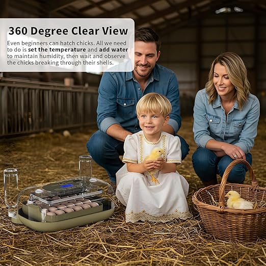 XOTTI Incubator for Hatching Eggs, 24 Egg Incubator with Precise Temperature Control, Auto Egg Turner, 360° Clear View, LED Candler, Alarm for Chicken Duck Quail Goose for Home School Farm Lab