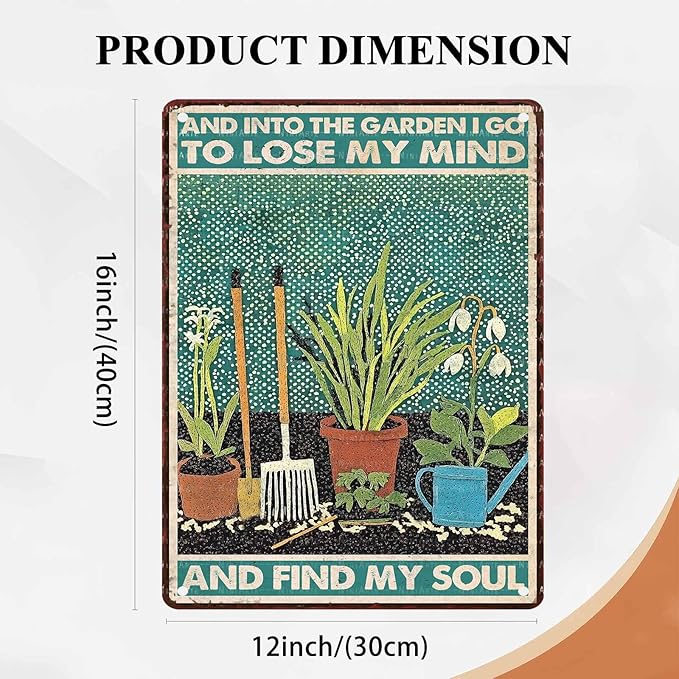 Metal Garden Vintage Tin Sign and Into The Garden I Go Funny Sign for Farm Decor 12X16Inch