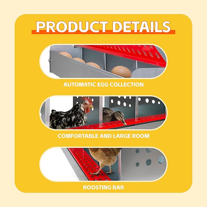 Chicken Nesting Boxes,4 Compartments Metal Chicken Laying Box with Roll Out Egg Collection with Large Vented Holes for Chickens, Hens, Ducks, Large Egg Laying Boxes (4 Compartments)