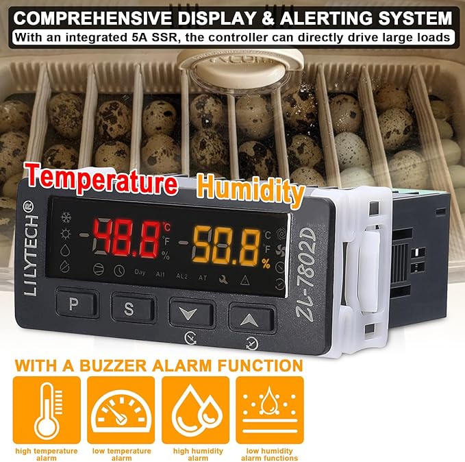 ZL-7802D Automatic Incubator,Digital Temperature Controller,Egg Incubator Controller Thermostat Hygrostat for Eggs Turning and PID Control