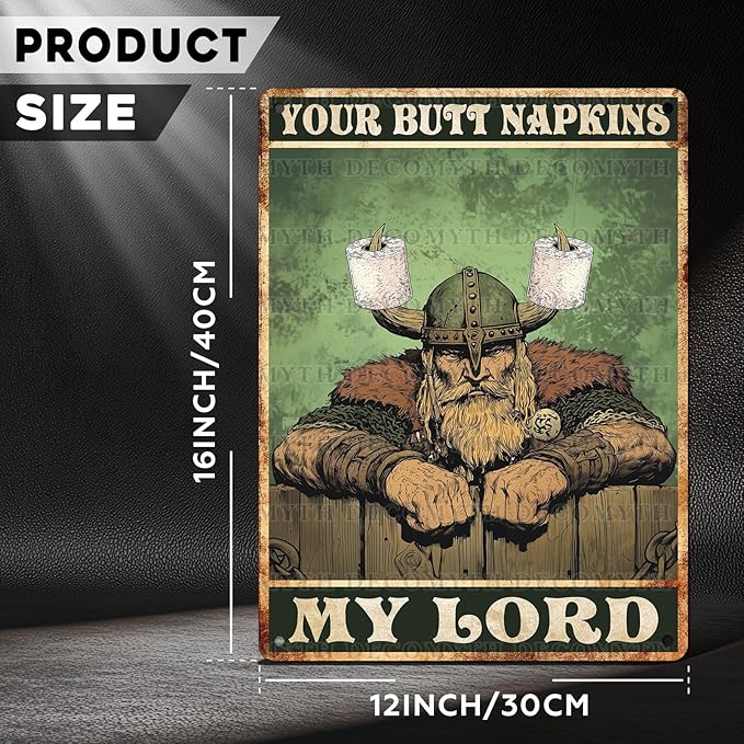 Vintage Tin Sign Your Butt Napkins My Lord Retro Wall Decor Decorations for Home Funny Poster Indoor Store Cafe Toilet Bathroom Restroom Bar Pubs Farmhouse Farm Shop Man cave 12 * 16inch