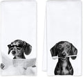 Funny Dachshund Bathroom Hand Towels, Weiner Dog Gifts for Women, Black and White Cute Dachshund Hand Towels for Bathroom Washroom Restroom Decor, 16x24 Inch, Set of 2