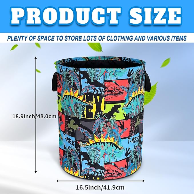 Dinosaur Cartoon Laundry Basket Oxford Cloth Funny Laundry Hamper With Handle Foldable Portable Clothes Storage Basket 18.9 X 16.5 In Storage Bag For Laundry Room/Bathroom/Bedroom/Dormitories