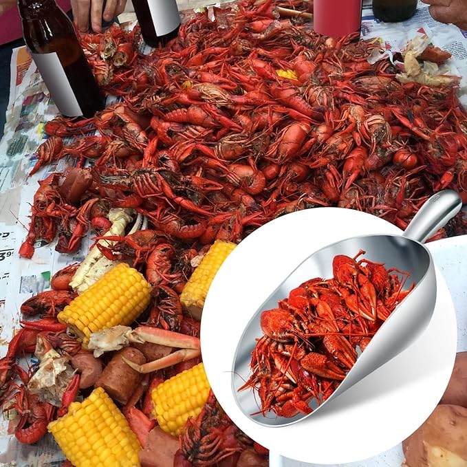 2 Pcs 58-ounce Metal Ice Scoop Large Crawfish Scoop Aluminum Utility Scooper Round Bottom Crawfish Boil Party Supplies for Pet Food Rock Salt Seafood Cat Litter Kitchen Bar Ice Machine