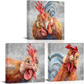 Apicoture Chicken Wall Art Farm Animal Chicken Pictures Kitchen Wall Decor Rooster Wall Art Canvas Prints Framed For Kitchen Dinning Room Living Room Decorations 12"x12"x3 Panels (Gray)