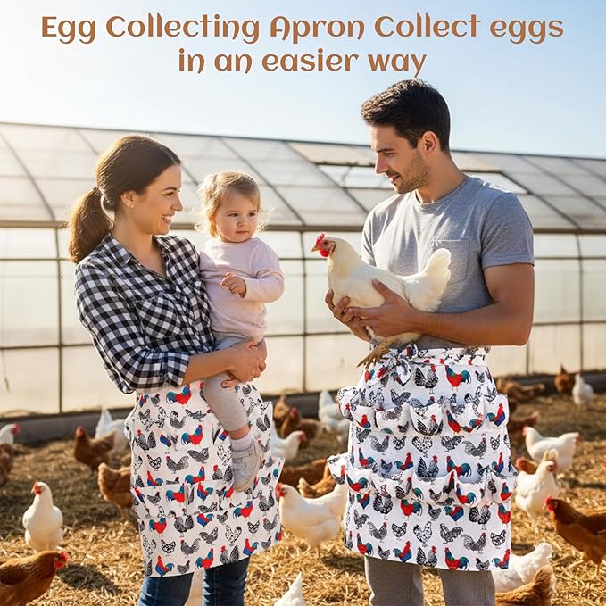Egg Collecting Apron, Durable Canvas Chicken Egg Apron with 15 Deep Pockets, Elastic Closures and Hook Fresh Eggs Collecting for Chicken Duck Goose Eggs