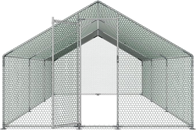 VEVOR Large Metal Chicken Coop, 19.7x9.8x6.5ft Walk-in Chicken Runs for Yard with Cover, Spire Roof Hen House with Security Lock for Outdoor and Backyard, Farm, Duck Rabbit Cage Poultry Pen