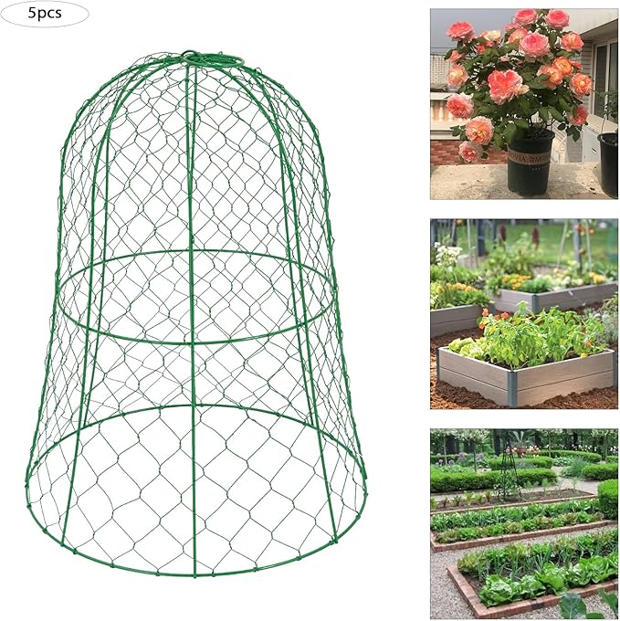 YIYIBYUS Garden Chicken Wire Cloche, 12.99" Diameter x 15.75" Height Plant Protective Covers Metal Cage Plant Protector Cover for Gardens, Parks, Yards, Balconies, Farms (5pcs, Green)