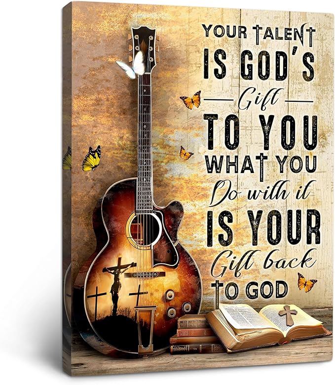 Christian Guitar Wall Art Inspirational Quotes Guitar Pictures Wall Decor Your Talent Is God'S Gift To You Framed Artwork Canvas Prints Music Room Decorations For Music Studio Bedroom 16"X20"