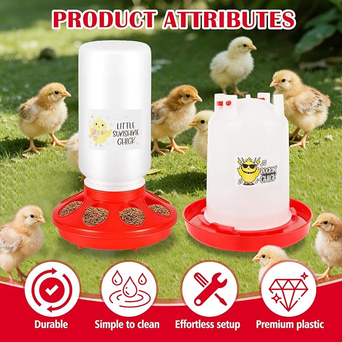 Chick Feeder and Waterer Kit with Chick Perch, Cool Chick Feeder and Waterer Set, Baby Chick Starter Kit with Chick Perch for Small Poultry Chicks Ducks Quail Pigeons Birds(RED)