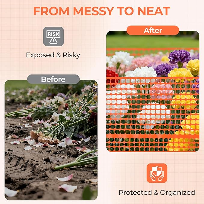 Ohuhu Plastic Garden Fence Safety Fence, 4'x100'/15LB Heavy Duty Reusable Netting Plastic Mesh Fence Roll, Temporary Fencing for Animal Barrier Pool Fence Snow Fencing for Poultry Rabbits Chicken Dogs