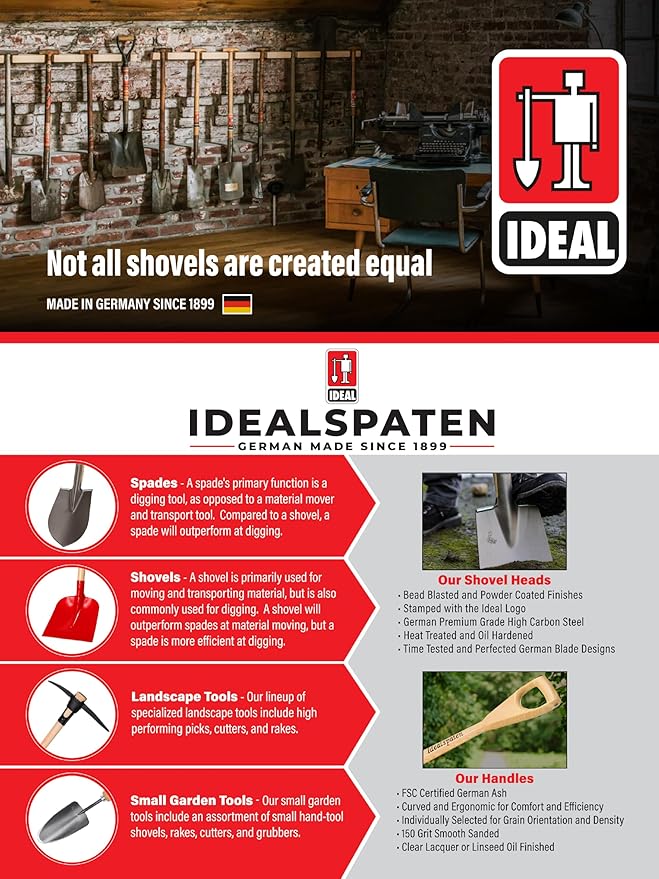 IDEALSPATEN Small Garden Tool Set Collection - 4 Piece Set - Panzer Field Shovel, Heidelberg Hand Mattock, Hanover Hand Rake, Lübeck Hand Shovel