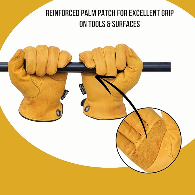 Leather Safety Working Gloves Multi Purpose, Abrasion and Puncture Resistant Reinforced Palm Patch, Heavy Duty Utility Gloves