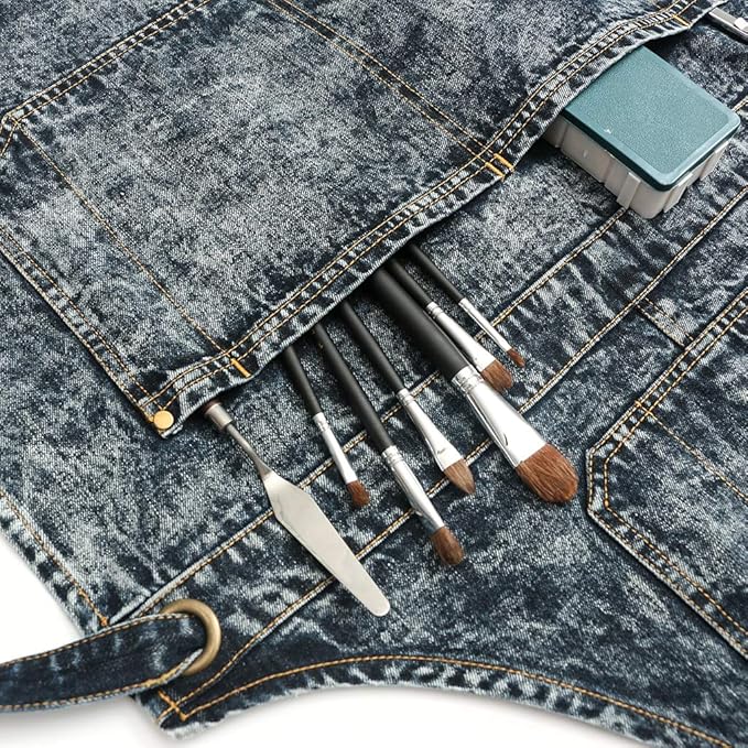 Jeanerlor Cotton Work Apron with Pockets for Women and Men Cross Straps & Adjustable S to XXXL 2 Size