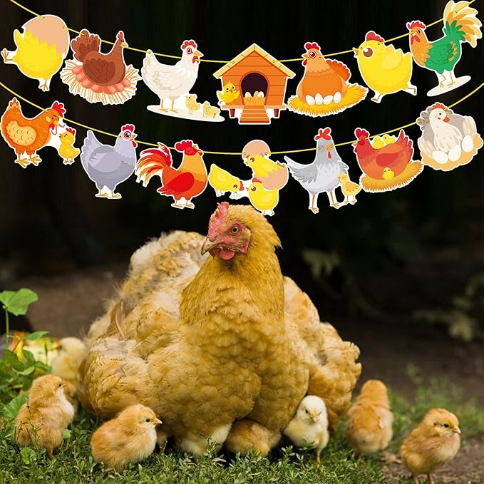 Chicken Party Banners Chicken Birthday Decorations 2PCS Farm Chicken Theme Party Supplies Chick Hen Cutout Banners for Farm Rooster Animals Baby Shower Supplies