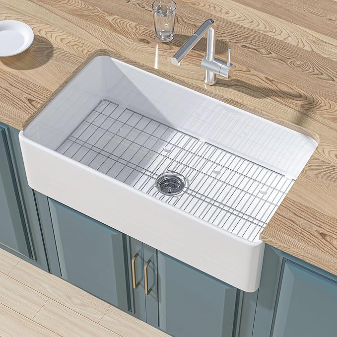 Extra Large White Farmhouse Sink 36 x 20 Inch, Firecaly Apron Front Undermount Farm Kitchen Sink Deep Single Bowl for Kitchen, w Accessories 2 Types, Fits MIN. Cabinet Size: 24"Dx39"W