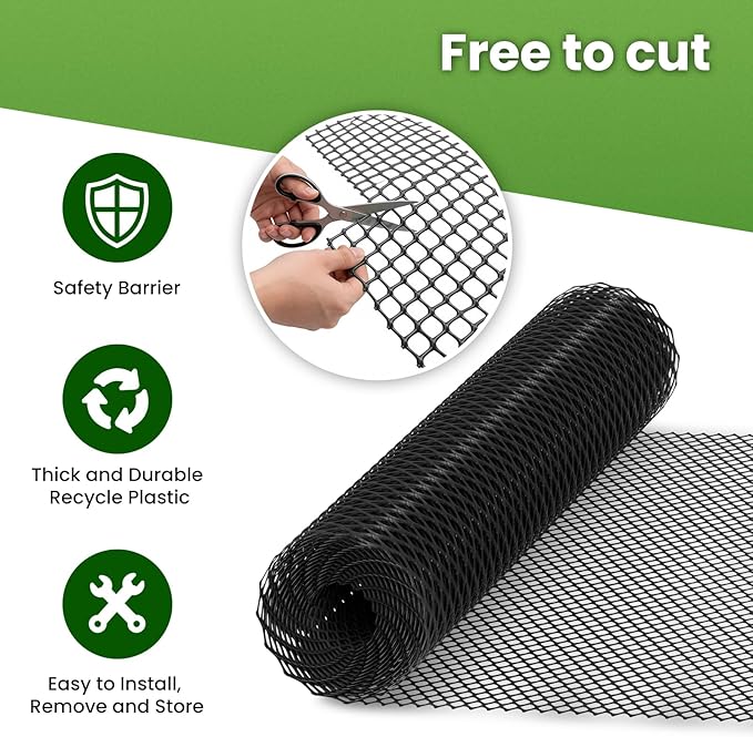 DoCred Plastic Fence with Stakes, 39.4in x 82ft Portable Poultry Fencing Net Mesh for Chickens & Dog, Temporary Gardening Fence Pet Barrier for Backyards, Vegetable Gardens, Lawn & Outdoor Decoration