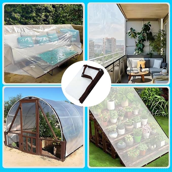 15x17 FT Clear tarp Waterproof Heavy Duty,Plastic Tarp Edge Heat Fused Rope+Tie-Downs, with Outdoor Patio Enclosure Chicken Coop Cover Waterproof Transparent Tarpaulin, for Porch Greenhouse Plant